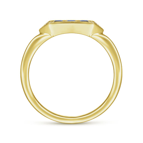 14K Yellow Gold Diamond and Trio Princess Cut Sapphire Ladies Ring