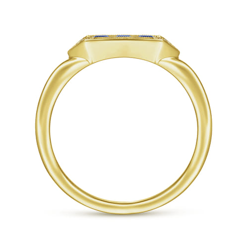 14K Yellow Gold Diamond and Trio Princess Cut Sapphire Promise Ring