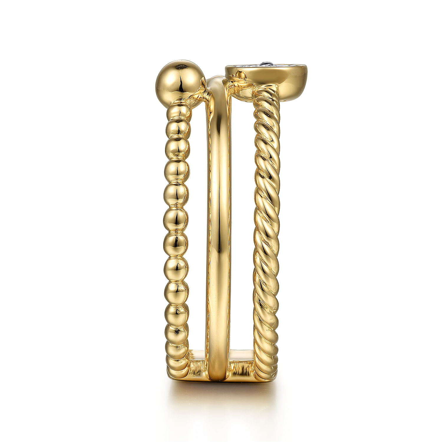 14K Yellow Gold Diamond and Twisted Rope Bujukan Easy Stackable Ring