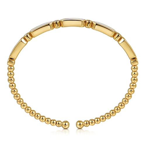 14K Yellow Gold Diamond and White Mother of Pearl Bujukan Bangle