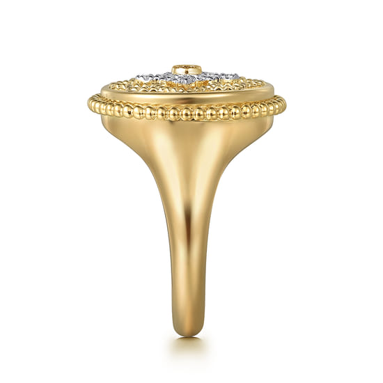 14K Yellow Gold Diamonds and White Mother of Pearl Bujukan Signet Ring angle 4