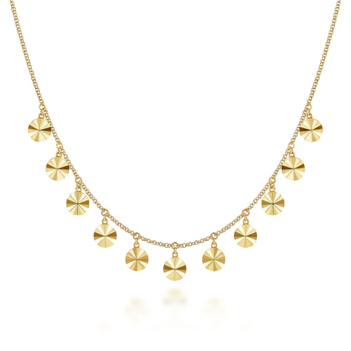 14K Yellow Gold Disc Drops Necklace