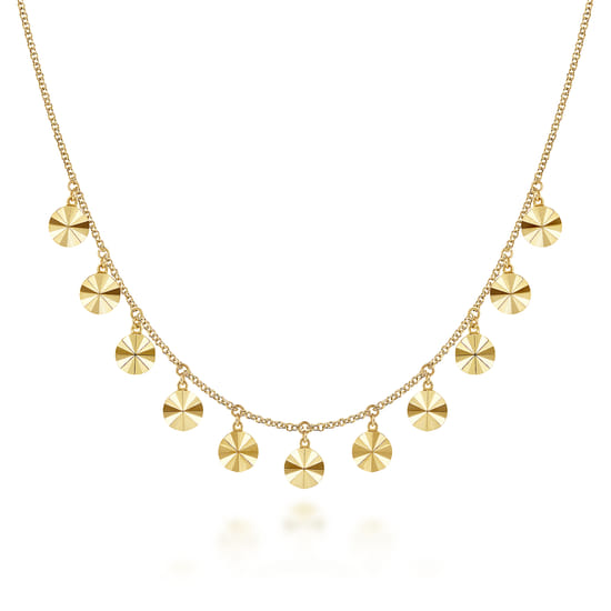 14K Yellow Gold Disc Drops Necklace