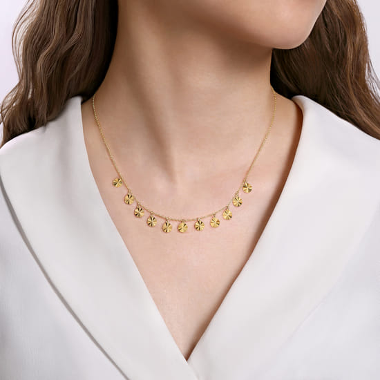 14K Yellow Gold Disc Drops Necklace angle 3
