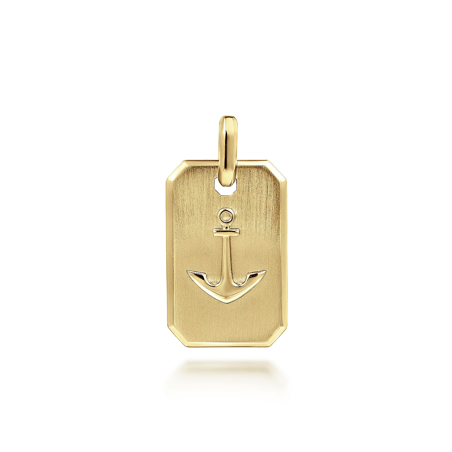 14K Yellow Gold Dog Tag Pendant with Anchor