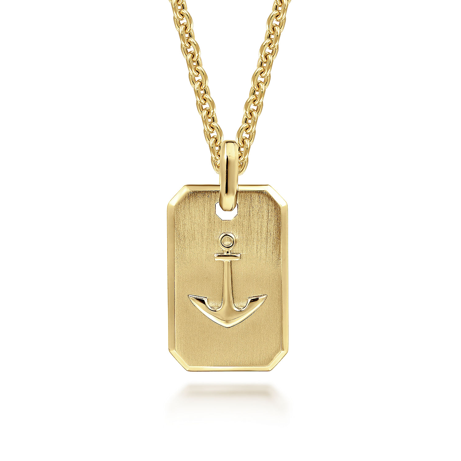 14K Yellow Gold Dog Tag Pendant with Anchor
