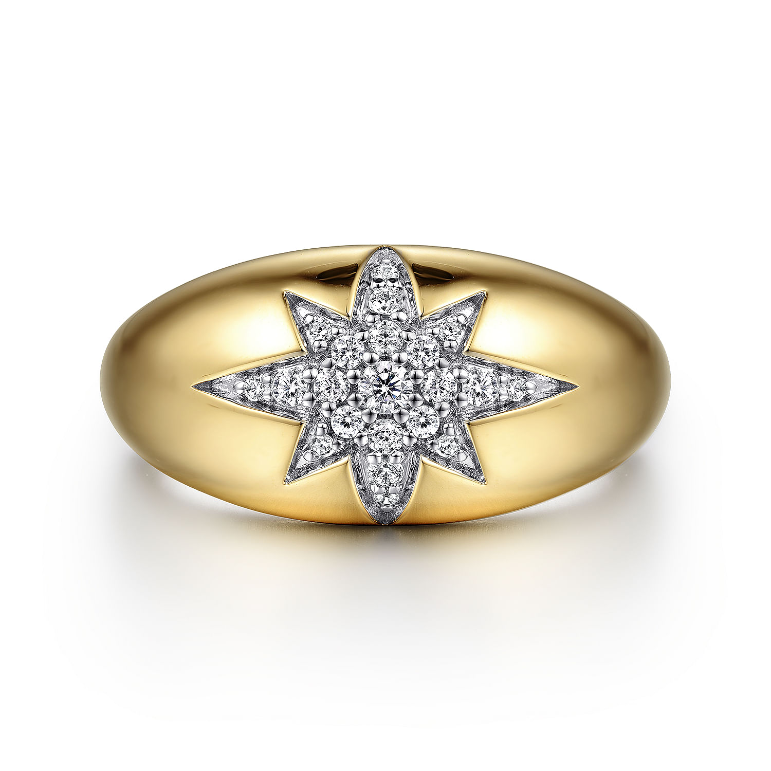 14K Yellow Gold Domed Diamond Star Ring