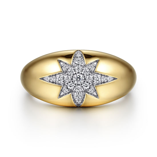 Gabriel - 14K Yellow Gold Domed Diamond Star Ring