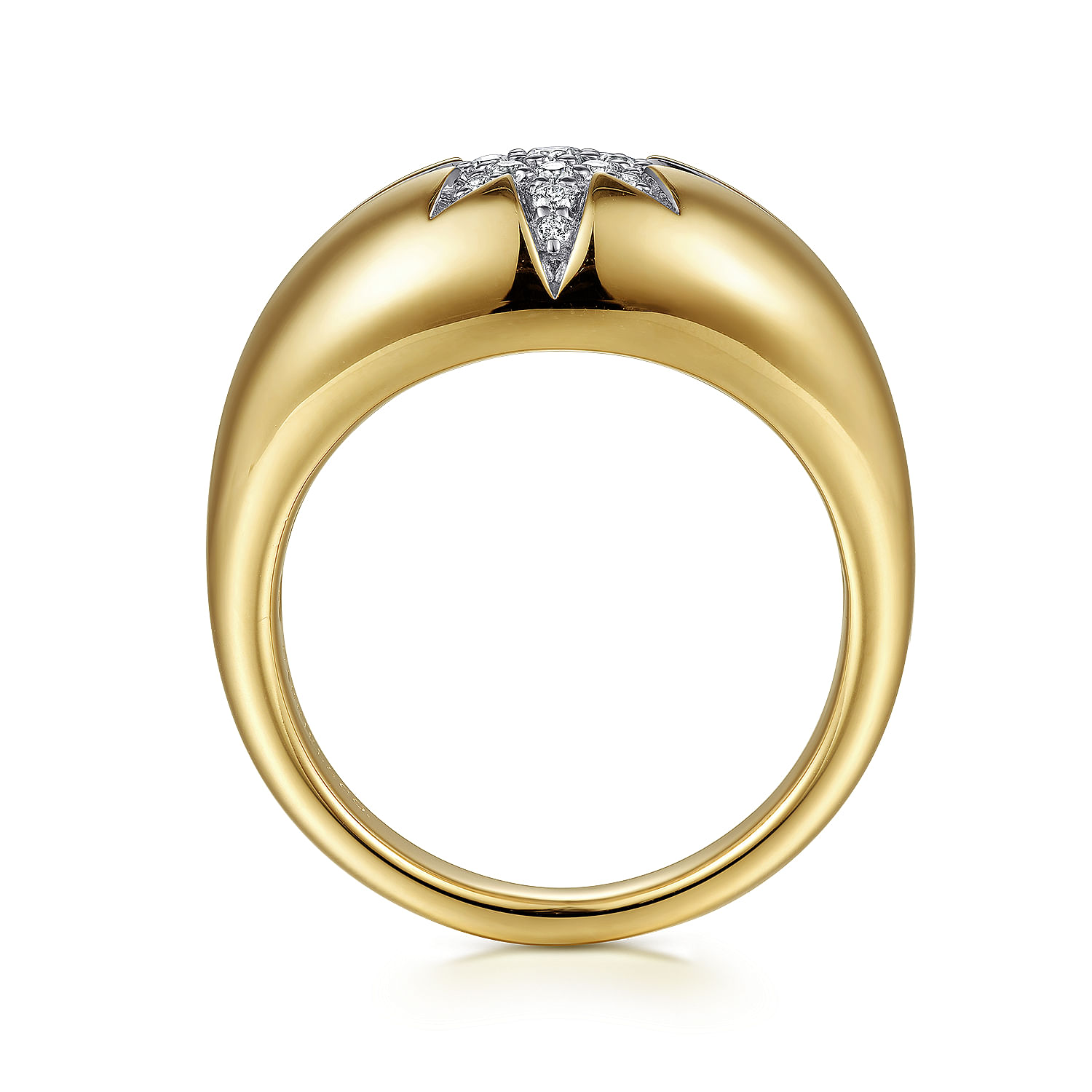 14K Yellow Gold Domed Diamond Star Ring