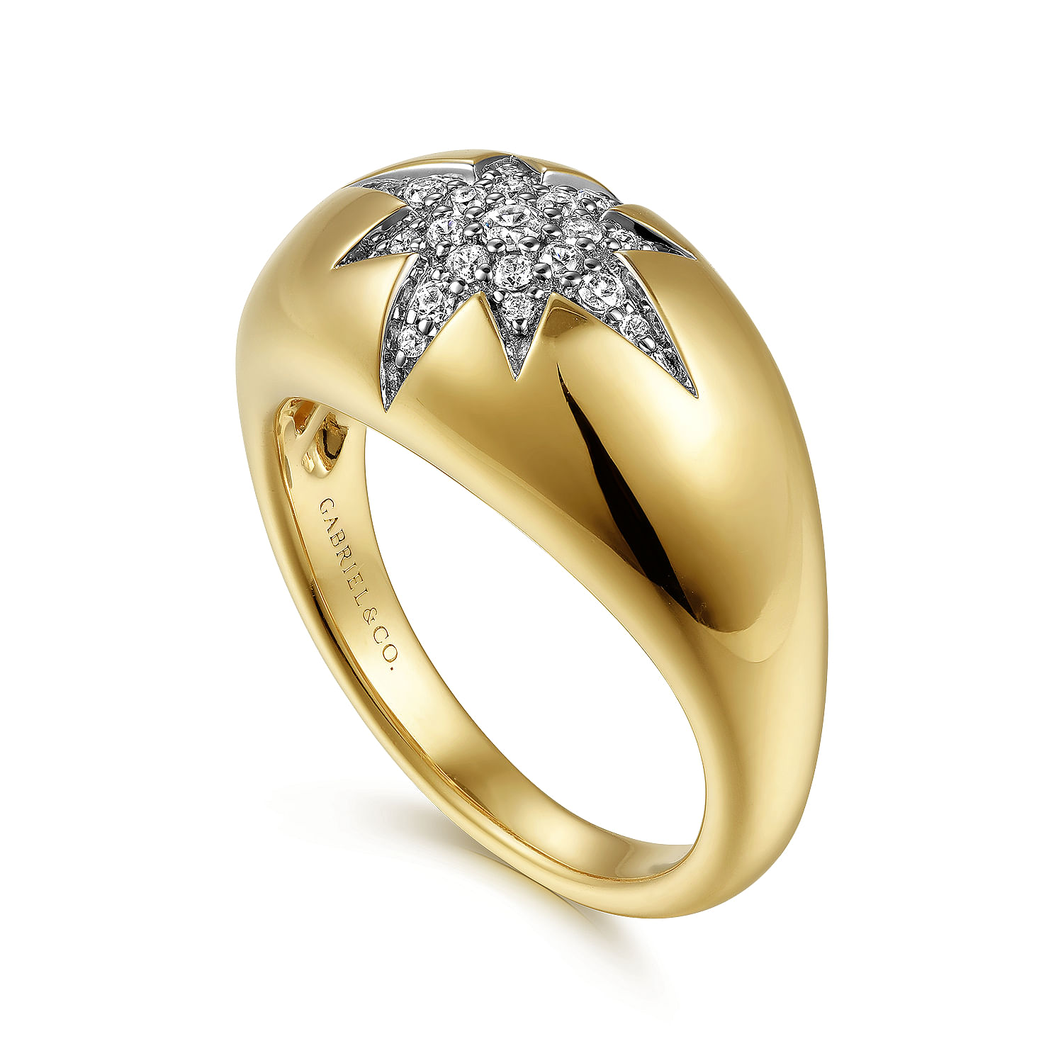 14K Yellow Gold Domed Diamond Star Ring