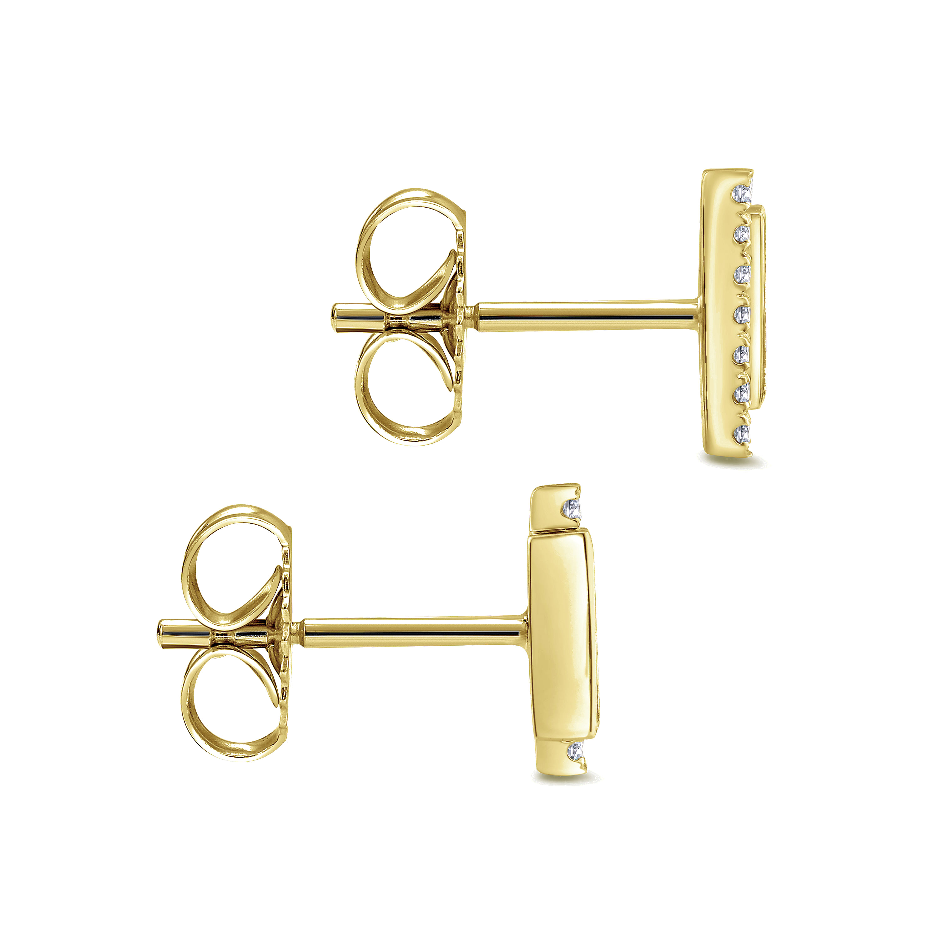 14K Yellow Gold Double Bar Diamond and Sapphire Stud Earrings