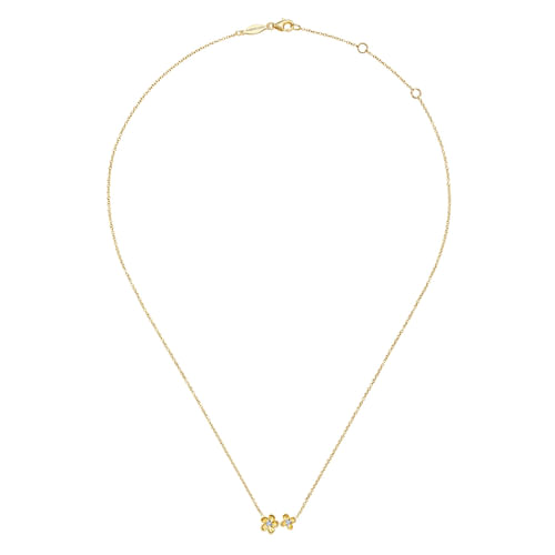 14K Yellow Gold Double Flower Diamond Necklace