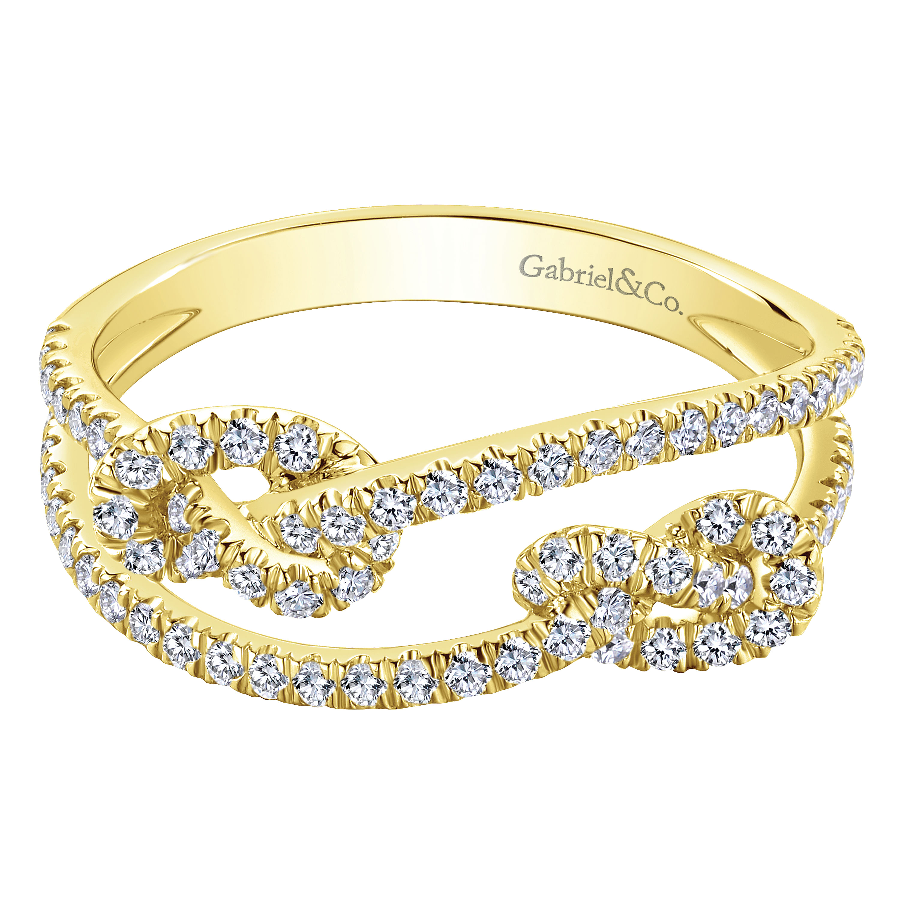14K Yellow Gold Double Love Knot Pavé Diamond Ring