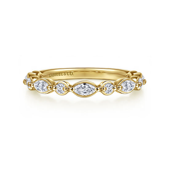 Gabriel - 14K Yellow Gold Double Prongs Marquise and Round Diamond Anniversary Band