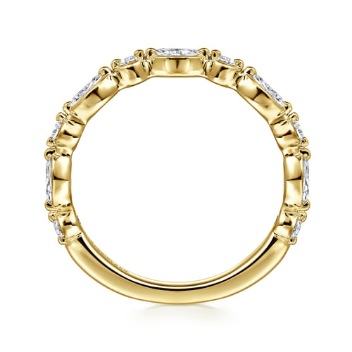 14K Yellow Gold Double Prongs Marquise and Round Diamond Anniversary Band
