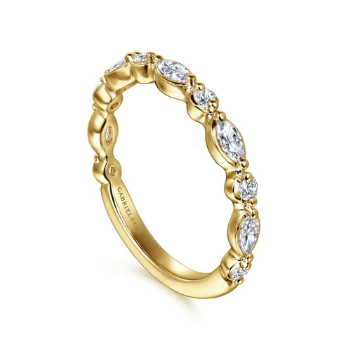14K Yellow Gold Double Prongs Marquise and Round Diamond Anniversary Band