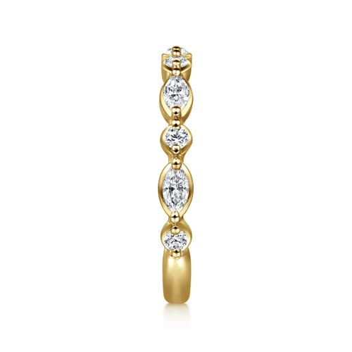 14K Yellow Gold Double Prongs Marquise and Round Diamond Anniversary Band