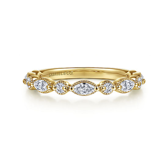 Gabriel - 14K Yellow Gold Double Prongs Marquise and Round Diamond Anniversary Band