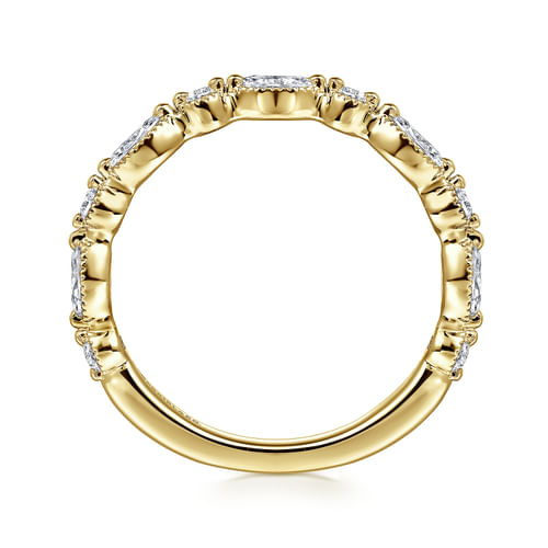 14K Yellow Gold Double Prongs Marquise and Round Diamond Anniversary Band