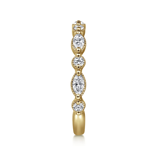 14K Yellow Gold Double Prongs Marquise and Round Diamond Anniversary Band angle 4