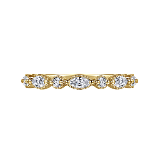 14K Yellow Gold Double Prongs Marquise and Round Diamond Anniversary Band angle 6