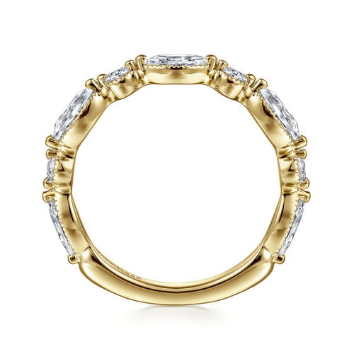 14K Yellow Gold Double Prongs Marquise and Round Diamond Anniversary Band