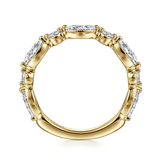 14K Yellow Gold Double Prongs Marquise and Round Diamond Anniversary Band angle 2