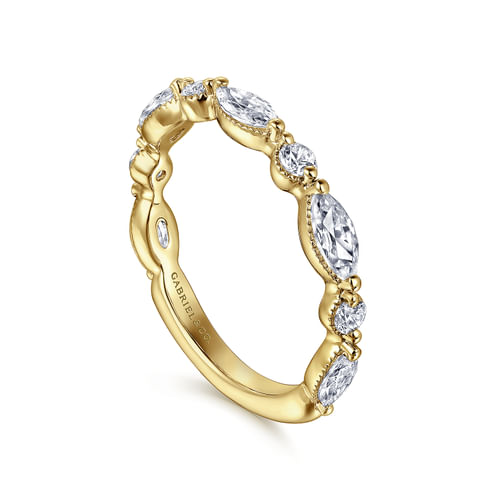 14K Yellow Gold Double Prongs Marquise and Round Diamond Anniversary Band