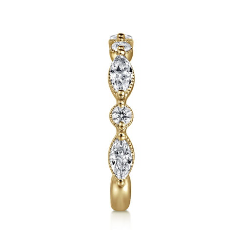14K Yellow Gold Double Prongs Marquise and Round Diamond Anniversary Band