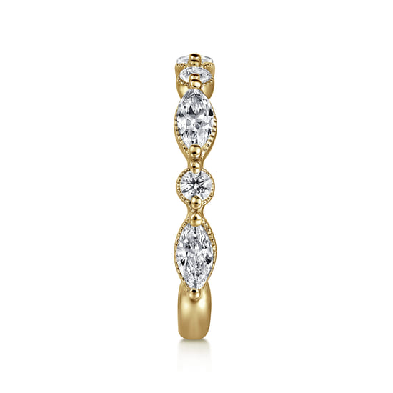 14K Yellow Gold Double Prongs Marquise and Round Diamond Anniversary Band angle 4