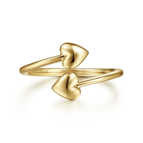 14K Yellow Gold Double Puffed Heart Bypass Ring