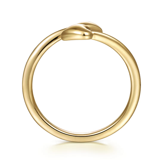 14K Yellow Gold Double Puffed Heart Bypass Ring angle 2