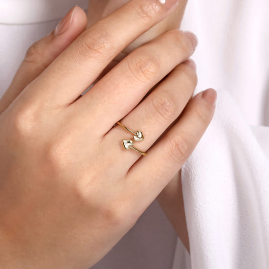 14K Yellow Gold Double Puffed Heart Bypass Ring angle 5