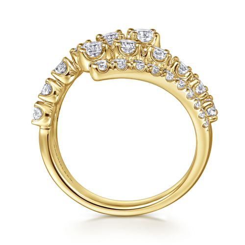 14K Yellow Gold Double Row Diamond Bypass Ladies Ring