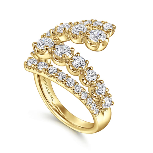 14K Yellow Gold Double Row Diamond Bypass Ladies Ring