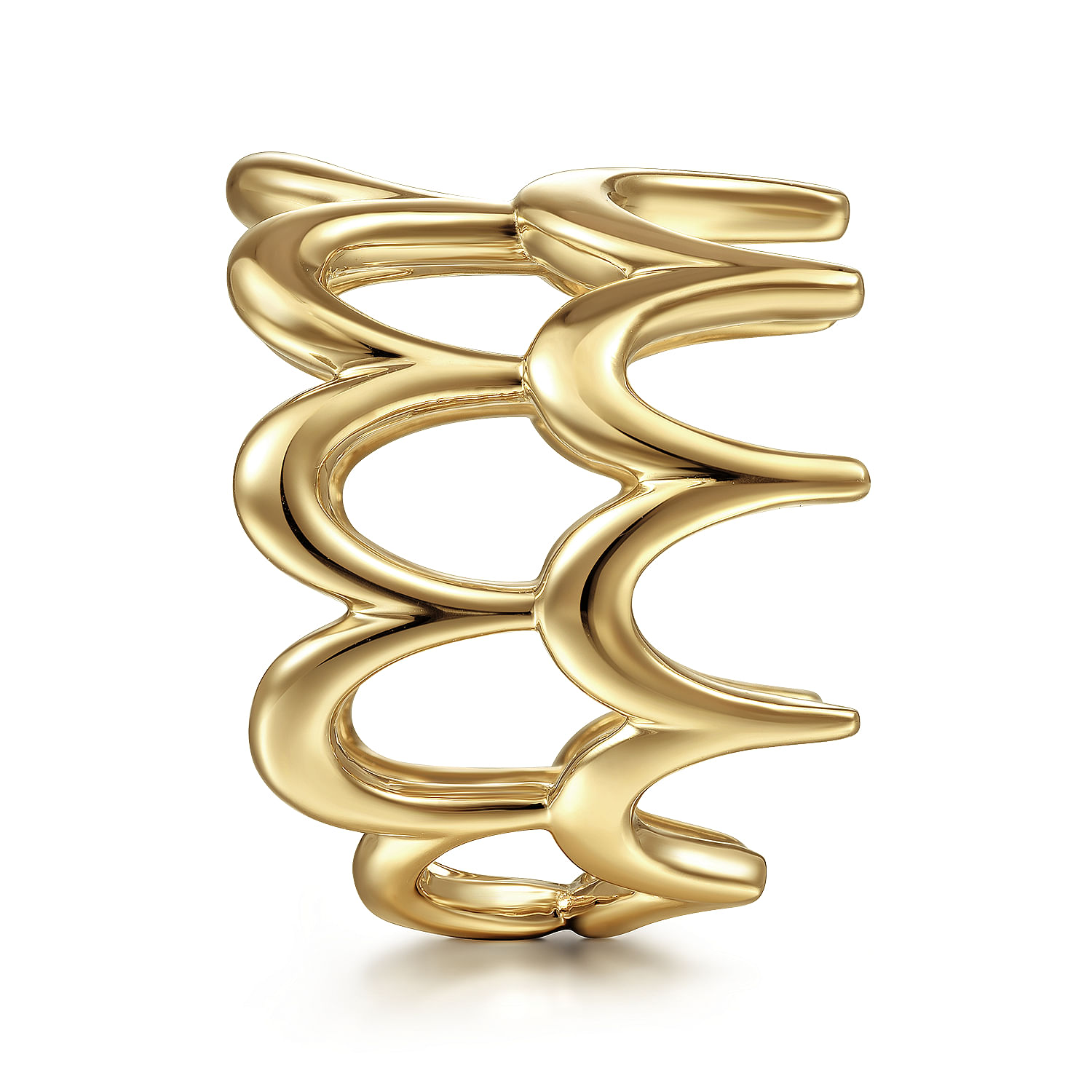 14K Yellow Gold Double Scalloped Wide Band Ring