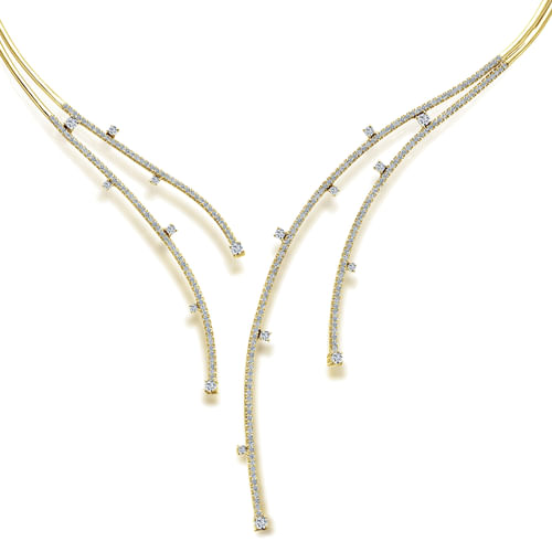 14K Yellow Gold Dramatic Open Diamond Statement Necklace