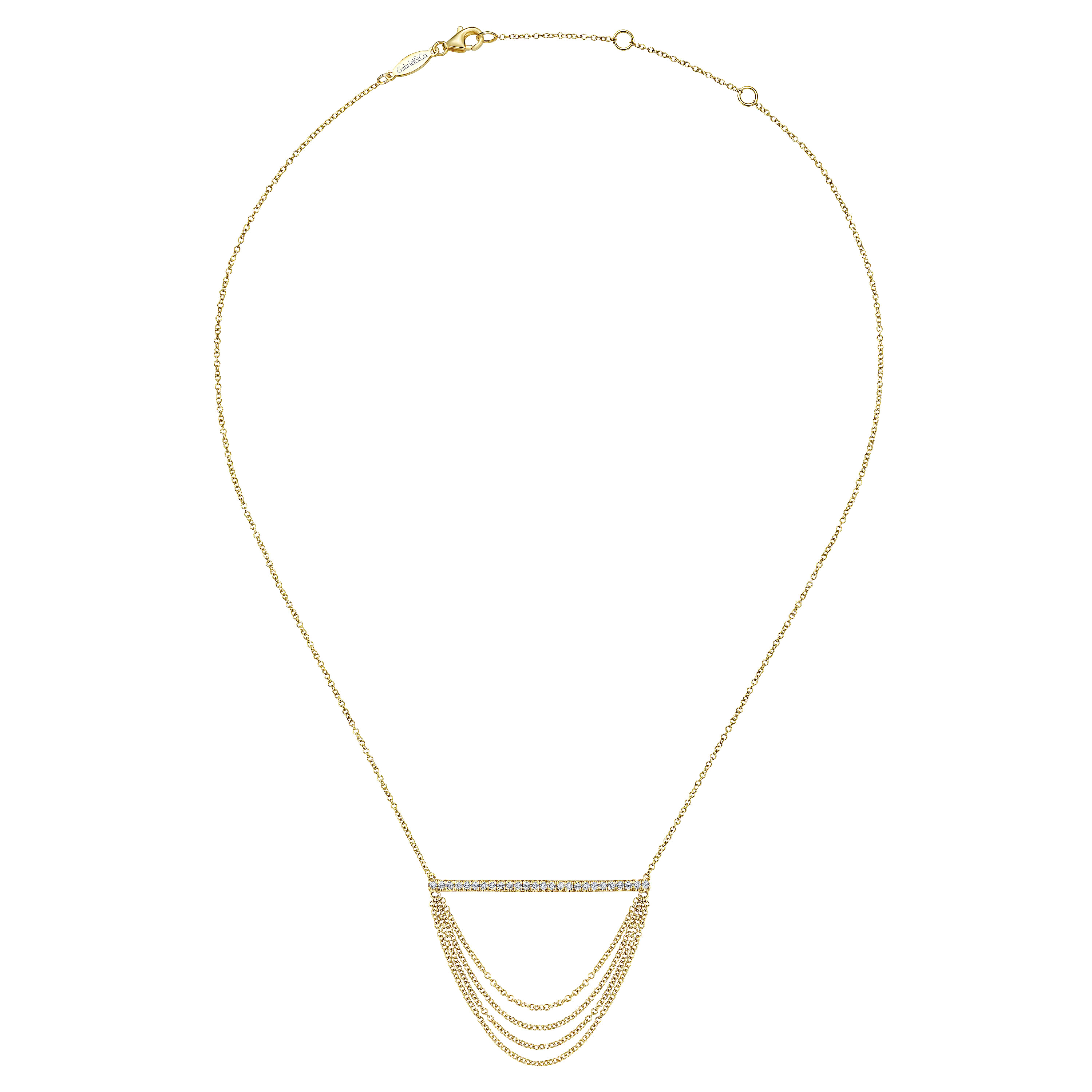 14K Yellow Gold Draped Chain Pavé Diamond Bar Necklace