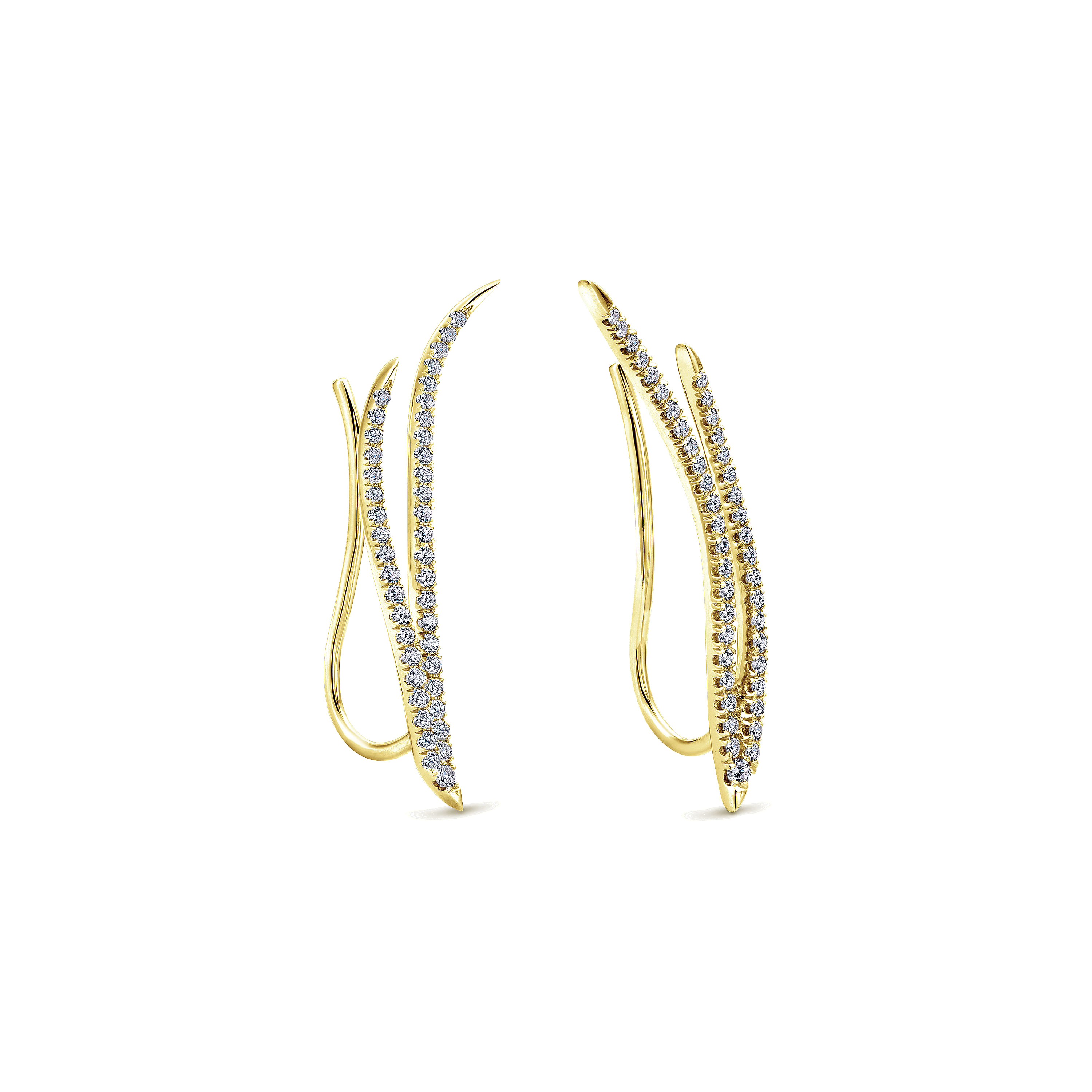 14K Yellow Gold Dual Strand Diamond Ear Climber Earrings