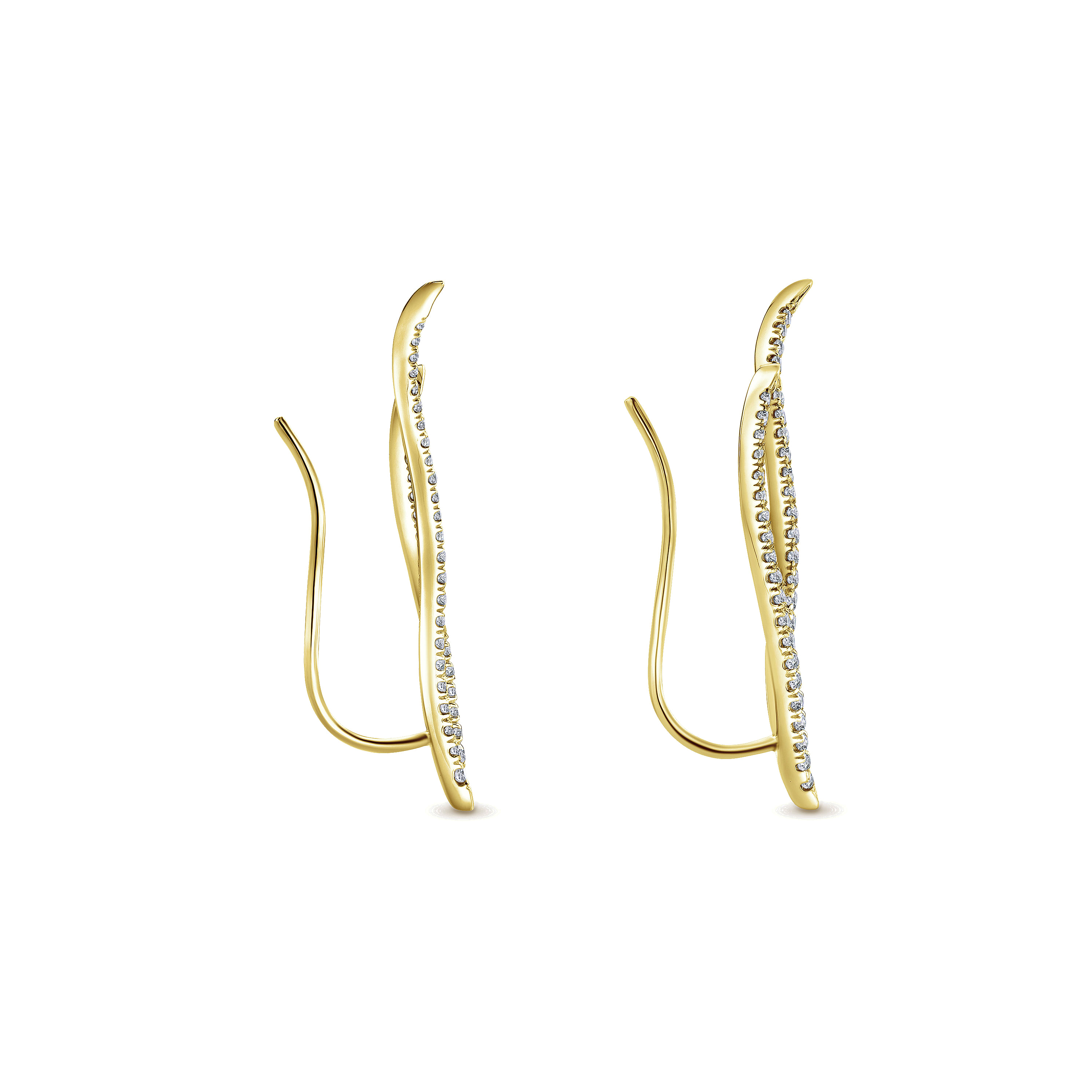 14K Yellow Gold Dual Strand Diamond Ear Climber Earrings