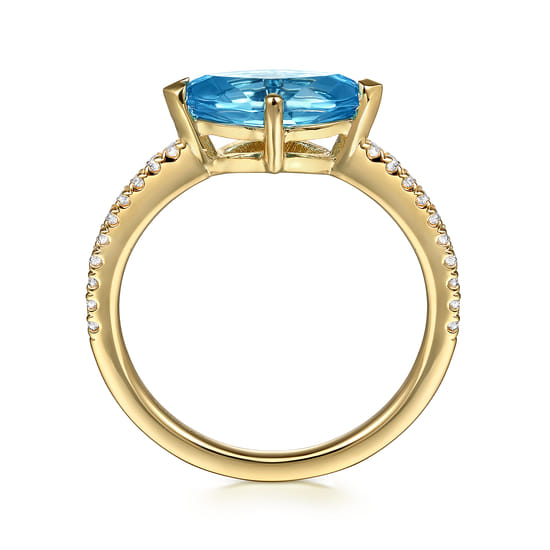 14K Yellow Gold East West Marquise Blue Topaz and Diamond Promise Ring angle 2