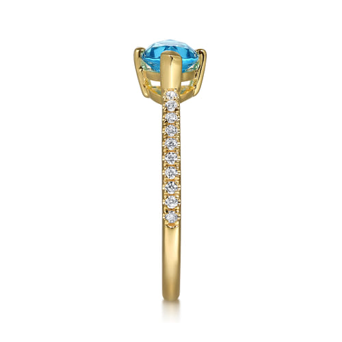 14K Yellow Gold East West Marquise Blue Topaz and Diamond Promise Ring