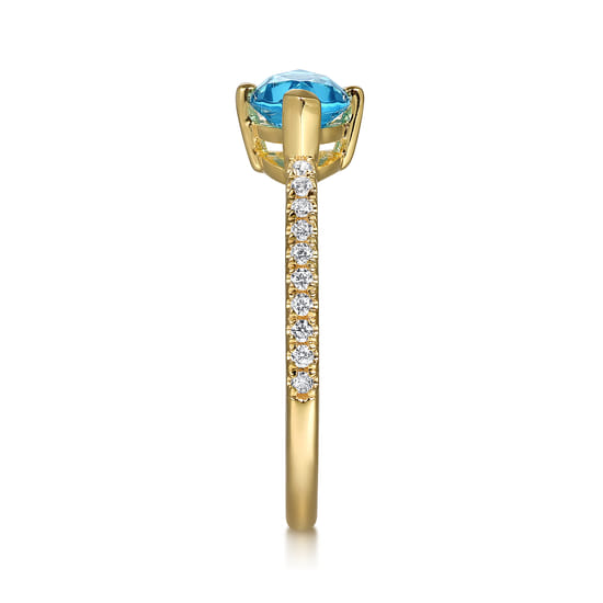 14K Yellow Gold East West Marquise Blue Topaz and Diamond Promise Ring angle 4