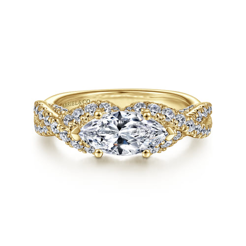 14K Yellow Gold East West Marquise Shape Diamond Engagement Ring