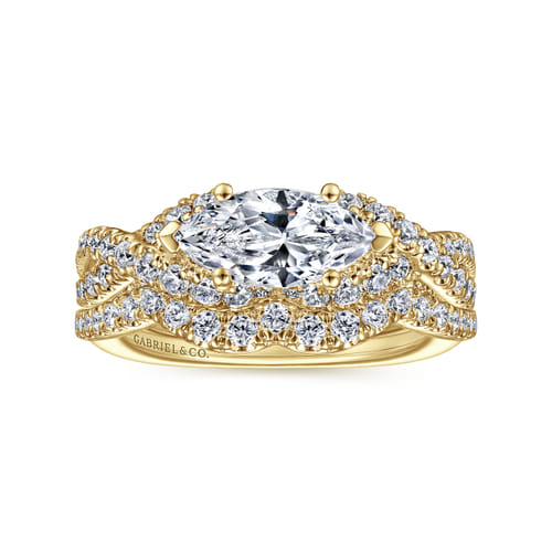 14K Yellow Gold East West Marquise Shape Diamond Engagement Ring