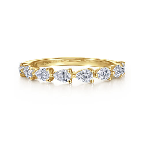 14K Yellow Gold East West Prong Set Pear Shape Diamond Anniversary Band