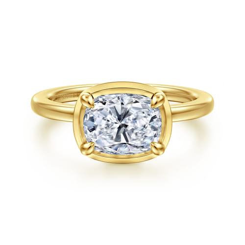 14K Yellow Gold East West and Bezel Prong Elongated Cushion Diamond Engagement Ring