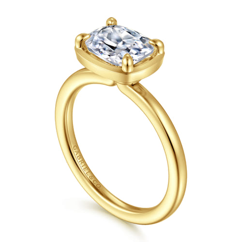 14K Yellow Gold East West and Bezel Prong Elongated Cushion Diamond Engagement Ring