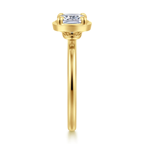 14K Yellow Gold East West and Bezel Prong Elongated Cushion Diamond Engagement Ring