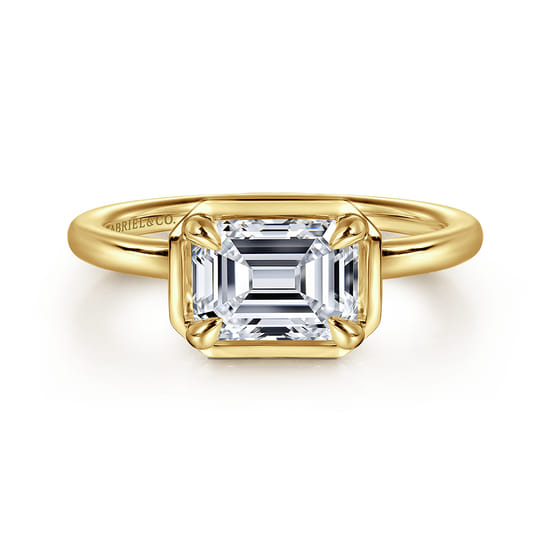 Gabriel - 14K Yellow Gold East West and Bezel Prong Emerald Cut Diamond Engagement Ring